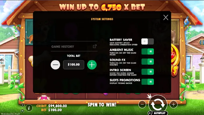 Настройки игры The Dog House для мобильного устройства.